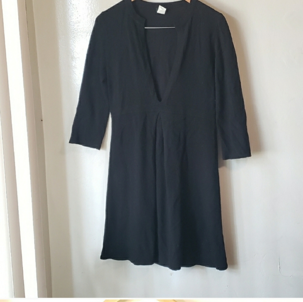 J. Crew Wool Cashmere Black V-Kneck Black Dress